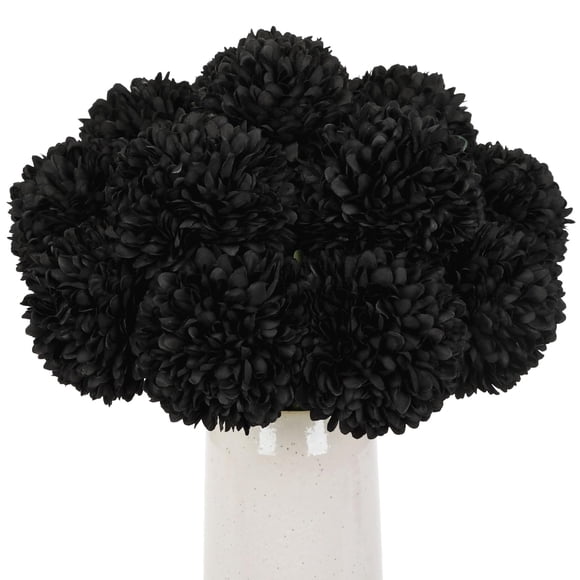 Planta artificial Briful de crisantemo negro, tallo de 28 cm, 12 unidades