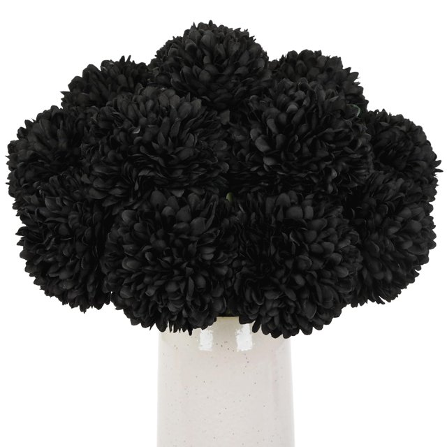 Planta artificial Briful de crisantemo negro, tallo de 28 cm, 12 unidades