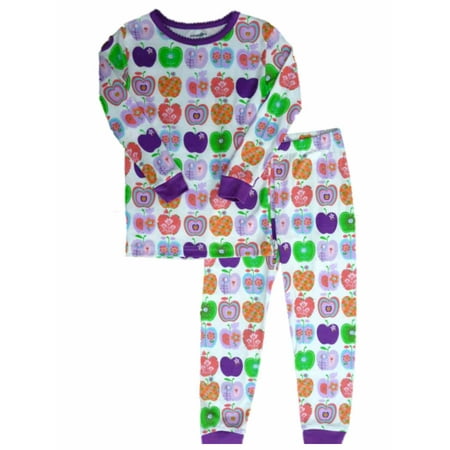 Babies R Us Toddler Girls White & Purple Sleepwear Set Apple Print Pajamas