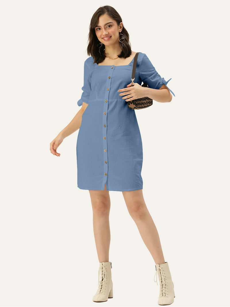 straight cut dress with sleeves Tracy Studio DARK BLUE LONG SLEEVE CHEST CUP STRAIGHT GOWN