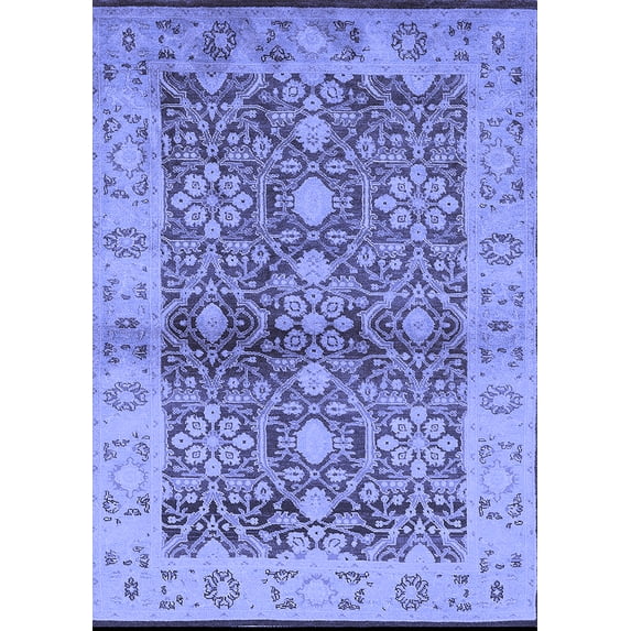 Ahgly Company Machine Washable Indoor Rectangle Oriental Blue Industrial Area Rugs, 2' x 5'