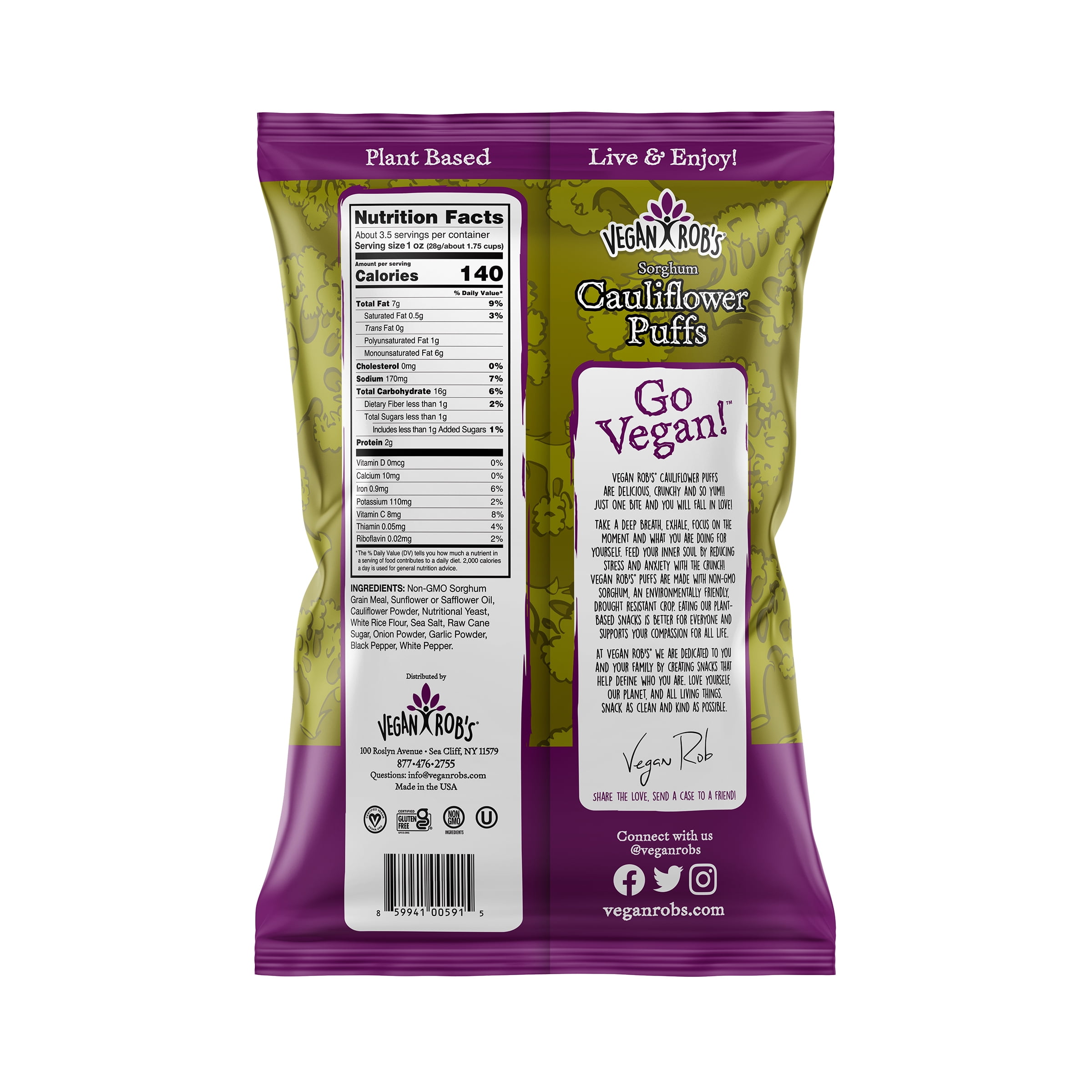 (2 pack) Vegan Rob's Cauliflower Puffs, 3.5 Oz.