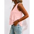 thumbnail image 4 of Women V Neck Ruffle Hem Tank Top Sleeveless Flowy Peplum Blouse Casual Pink L, 4 of 7