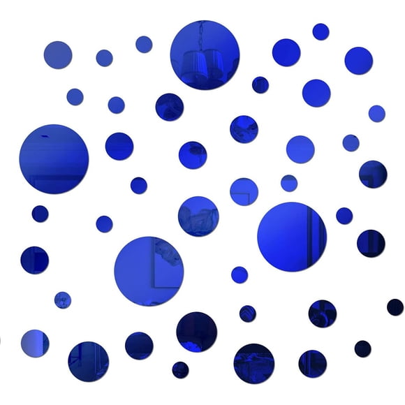 66 Pcs Autocollants Miroir Cercle Bleu - Autocollants Muraux à Pois Assortis pour Chambre, Salon et Plafond, Décoration Intérieure Amovible et Imperméable