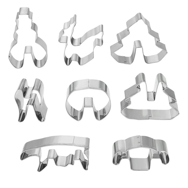 8 piezas antiadherentes resistentes al calor de acero inoxidable de acero inoxidable moldes de pastel de galletas cortador 3d muñeco de nieve de nave de naves de nave de Navidad