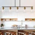 thumbnail image 5 of 5-Light Black and Gold Farmhouse Kitchen Island Pendant Lighting with Clear Glass Shade,Modern Chandelier Hanging Light Fixture for Dining Room Bedside, 5 of 8