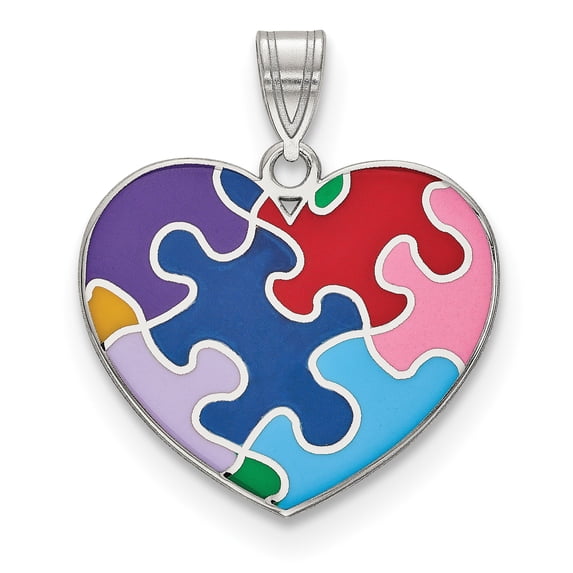 Sterling Silver Enameled Autism Heart Pendant Charm