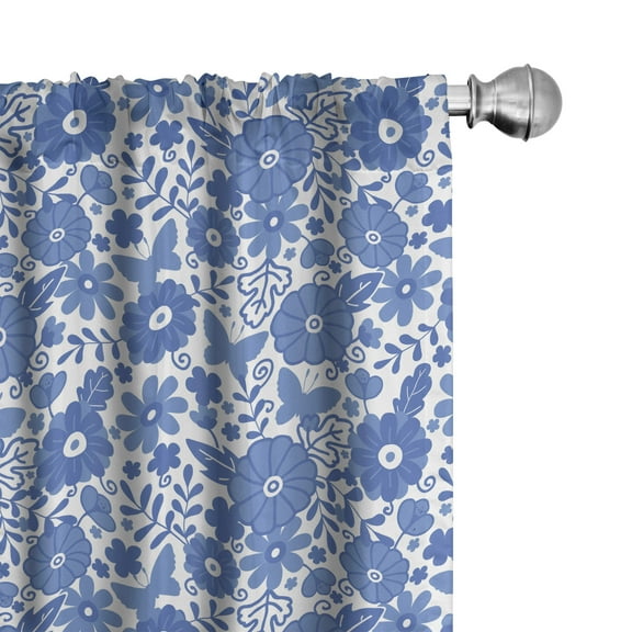 Ambesonne Dutch Curtains, Delft Style Folk Art Floral, Pair of 28"x63", Lavender Blue and White