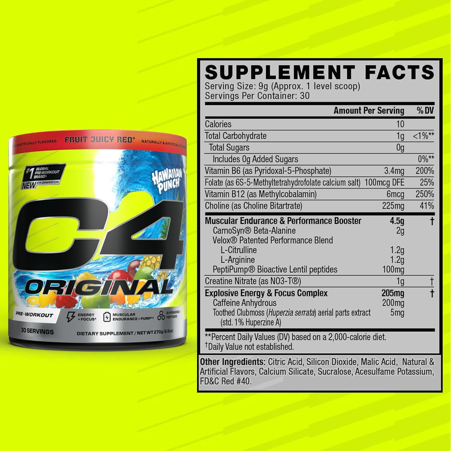 C4 Original Pre-Workout Powder, Hawaiian Punch®, Fruit Juicy Red®, 30 Servings