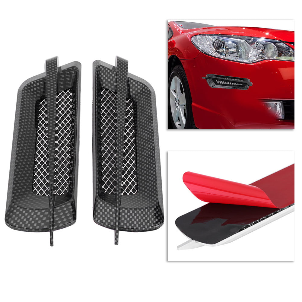 2Pcs ABS Car Side Air Flow Intake Grille Vent Net Hole Cover Decorative Sticker Car Air Flow Intake Scoop Silver For Universal Cars