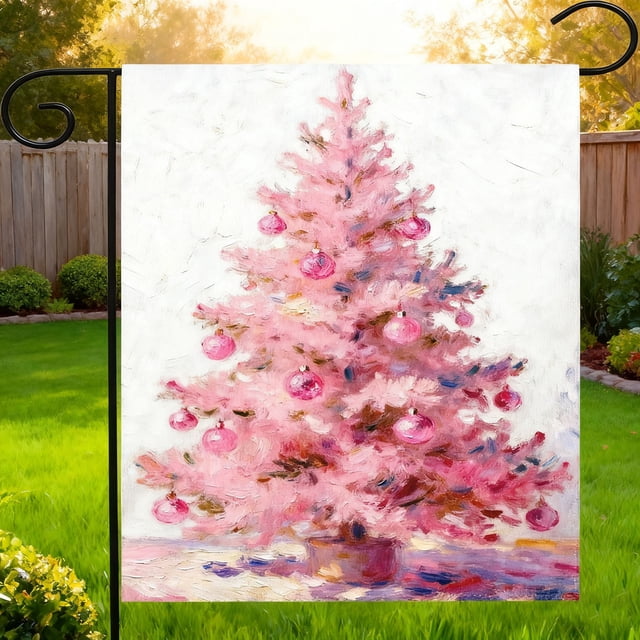 Bandera Navideña para Jardín | Decoración Navideña de Doble Cara | Bandera de Poliéster Lavable para Porche | Diseño de Árbol de Navidad Invernal | Resistente a La Intemperie | Decoración para Patio,
