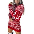 thumbnail image 2 of Pulls de Noël pour Femmes Robe Chandail à Manches Longues de Noël Arbre de Noël Élan Flocon de Neige Tricoté Robe Chandail à Manches Longues Col Rond, 2 of 9
