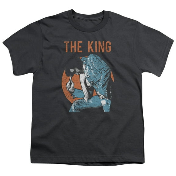 Trevco ELV837-YT-2 Elvis Presley & Mic in Hand Short Sleeve Youth 18-1 T-Shirt, Charcoal - Medium