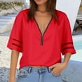 thumbnail image 4 of T Shirts for Women 2025 Flared Elbow Sleeve V Neck Half Zipper Loose Fit Casual Tshirt Womens T Shirts, 4 of 6