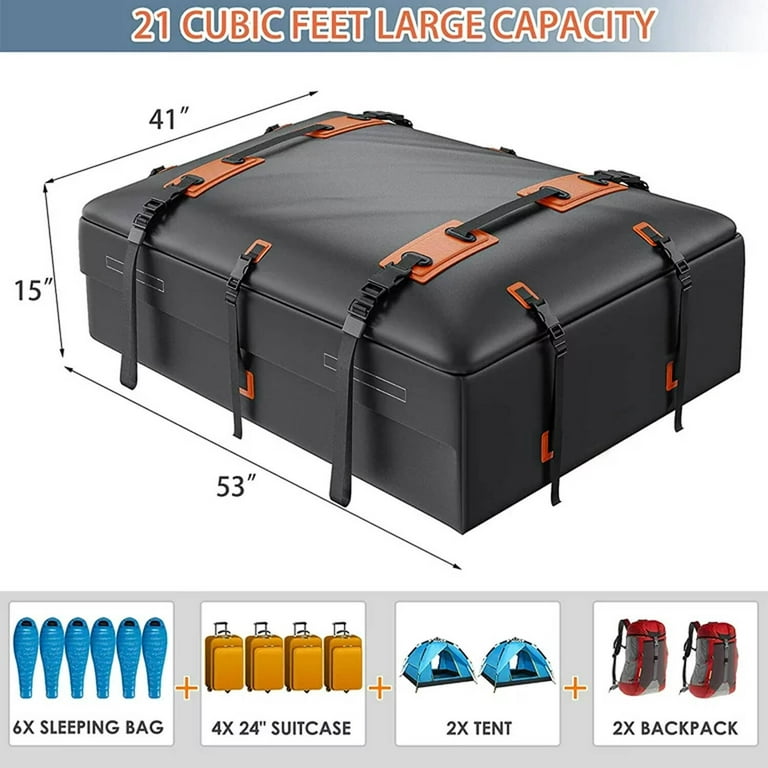 ADNOOM Car Roof Bag Rooftop Cargo Carrier, 21 Cubic feet Waterproof Car  Luggage Storage Bag, Includes 10 Reinforced Straps +4 Door Hooks+Anti-Slip  Mat+Handbags, Fits All Vehicle With/Without Rack 