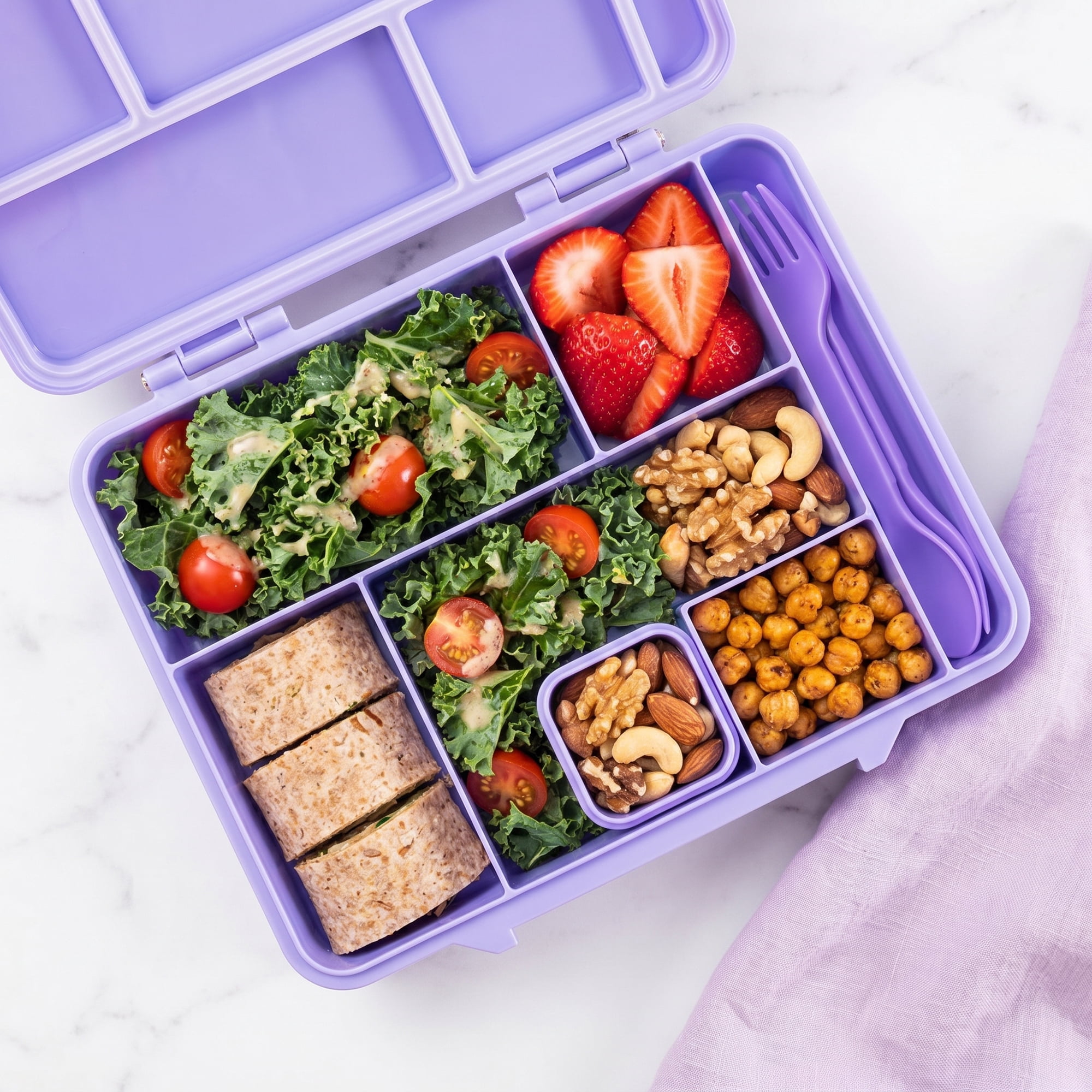 Unique Bargains 5-Compartment Leak-Proof Meal Lunch Bento Box Purple