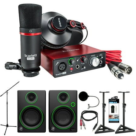 Monitor Audio Studio Speakers - Focusrite Scarlett Solo Studio USB Audio Interface and Recording Bundle (2nd Gen) + Mackie CR Series CR3 Multimedia Monitors (Pair) + Quantity x2 Deco Mount PA Speaker Stand + More