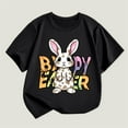 thumbnail image 4 of Child Girls Tshirt Spring Summer Casual Short Sleeved T Shirt Easter Cartoon Bunny Letter Printed Round Neck Comfortable Children's Wear Cute Stylish Tshirt for Kids Sports Wear, 4 of 4