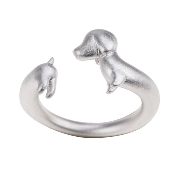 Anillo de Plata de Ley 925 con forma de perro salchicha, anillos ajustables para mujer, joyería, accesorios al por mayor, dinero 925