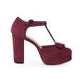thumbnail image 3 of BLISSFUL STEP Women's Shoes Mary Janes Platform Pumps T-Strap Block Heel Round Toe Bow Decor Casual Shoes Burgundy 9, 3 of 7