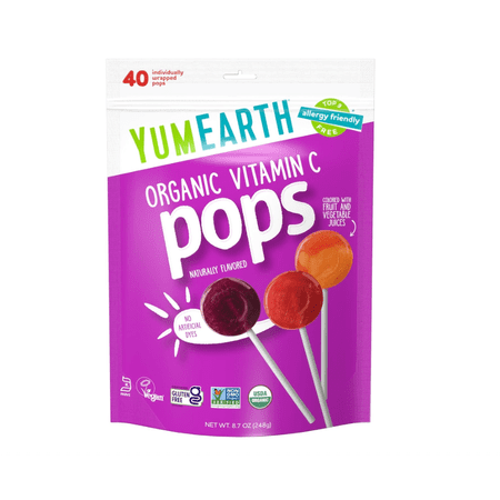 YumEarth Organic Vitamin C Pops Variety Pack, 40 Fruit Flavored Favorites Lollipops, Allergy Friendly, Gluten Free, Non-GMO, Vegan, No Artificial Dyes