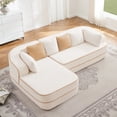 thumbnail image 3 of 106" Teddy Fabric Sofa No Assembly, 32D High Density Sponge Boneless, Contrast color design, Fluffy Comfy with L-Shaped Chaise, for Living Room, White, 3 of 9