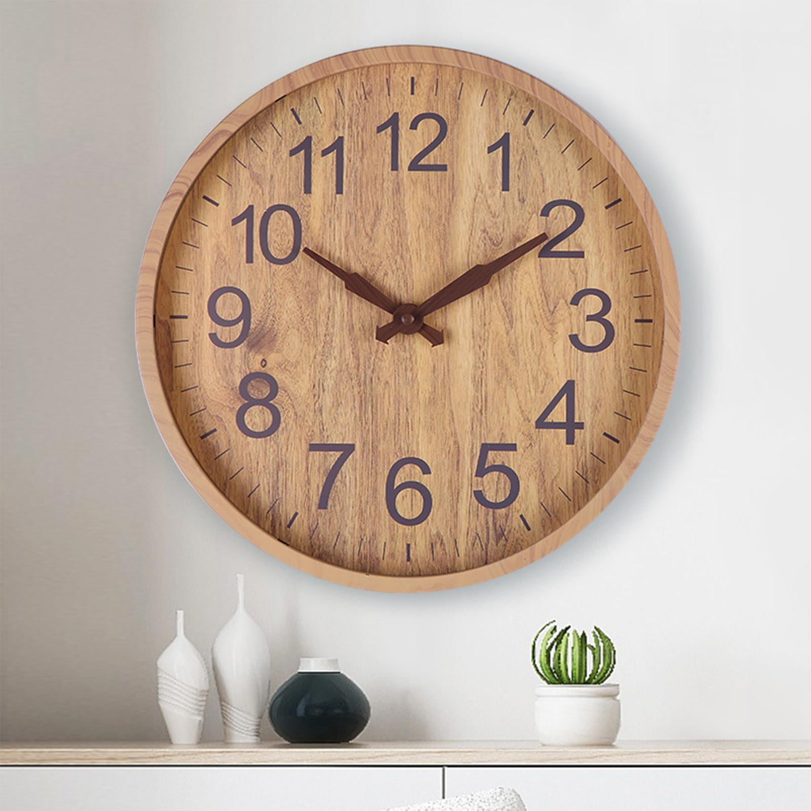Wood 12"""" Wall Clock Minimalism Round Dinner Decor Ornament Natural Wood