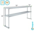 thumbnail image 3 of AmGood Stainless Steel Double Deck Overshelf – 14 in. x 72 in. – Heavy Duty, NSF Certified, Commercial-Grade, Adjustable Tiered Shelf for Kitchen Prep Tables and Workbenches, 3 of 8