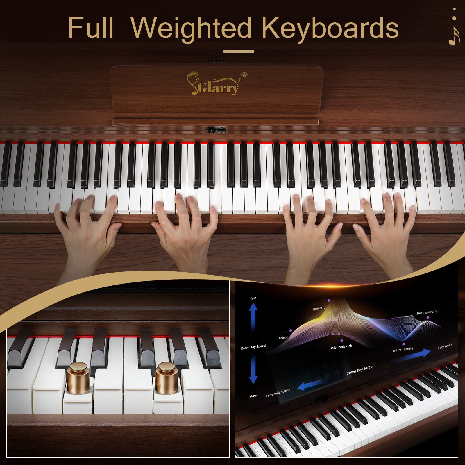 Glarry 88 Key Digital Piano,Full Weighted Keyboards Piano with Metal Stand, Triple Pedals, Headphone, Dark Brown