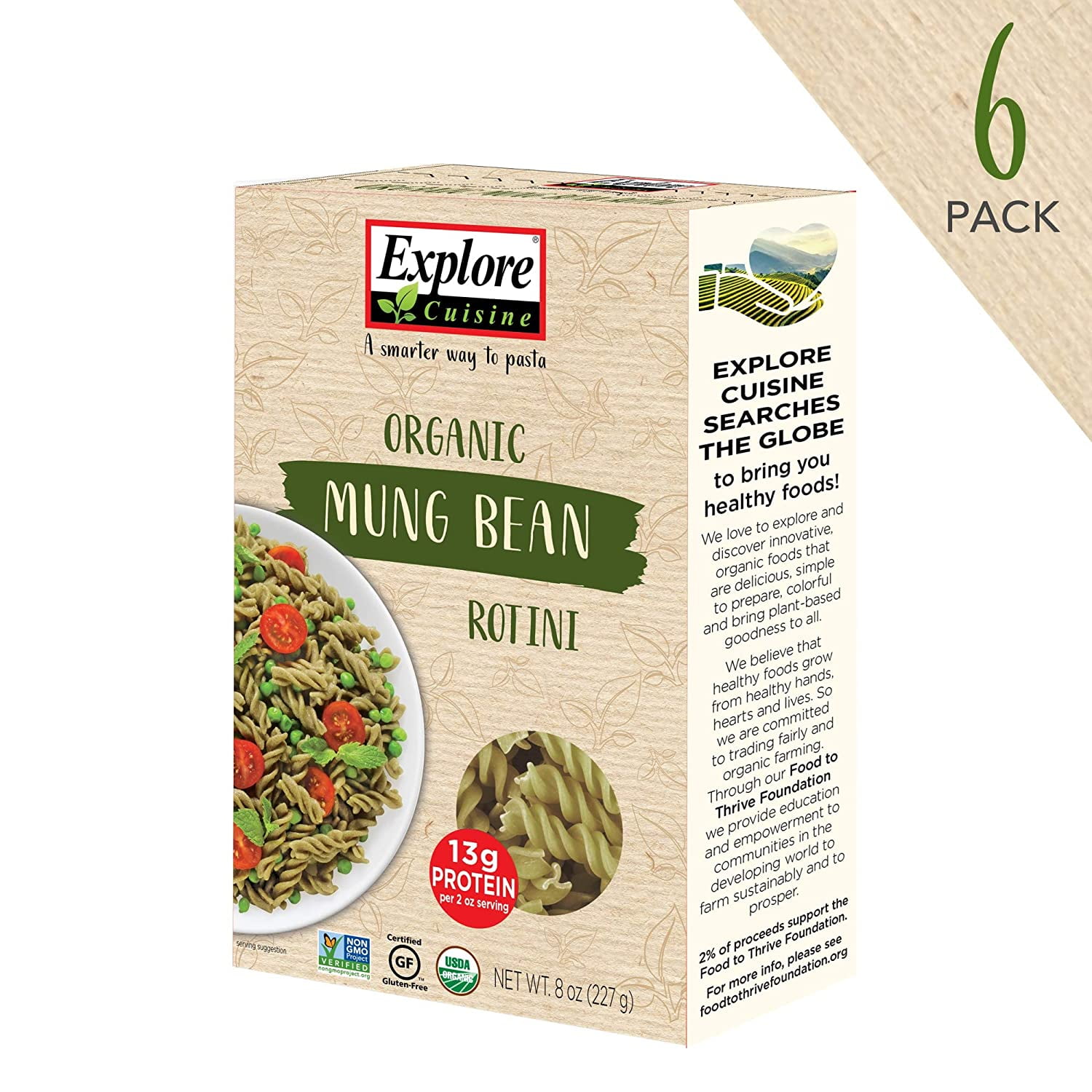 Explore Cuisine Organic Mung Bean Rotini (6 Pack) 8 oz High Protein