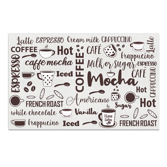 WIRESTER Coffee Mat - Coffee Bar Mat for Countertops Absorbent Hide Stain Rubber Backed Dish Drying Mat for Kitchen Counter - White Brown Coffee