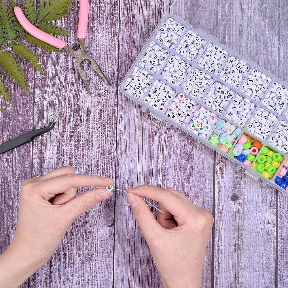 DIY Kids Bracelet Jewelry Kits with Acrylic Beads Clear Elastic Crystal Thread Stainless Steel Big Eye Beading Needles Mixed Color Flat Round Beads: 7x4mm Hole: 1~1.3mm 1440pcs