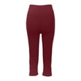 thumbnail image 7 of Capri Leggings for Women Pull on Stretch Cropped Pants Slim Fit Soft Knit Lounge Bottom Everyday Wear Casual Comfy,M,#02 Wine, 7 of 7