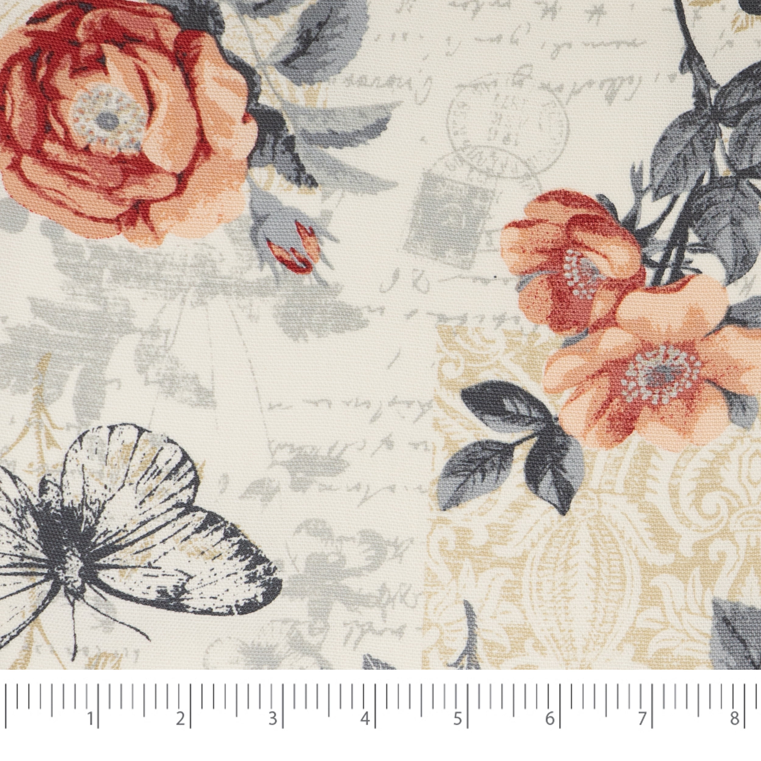 Waverly Inspirations 2 Yard Cut 100% Cotton Duck Print Fabric Butterfly Rose Neutral, 45" Wide for Quilting & Sewing