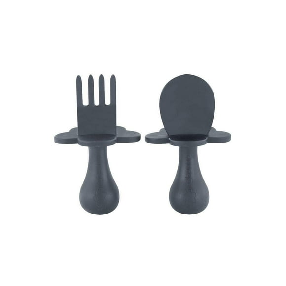 Grabease Juego de 2 Cubiertos Cuchara y Tenedor de Alimentación , 7+ Meses, Ergonómicas, Libre de BPA, Gris