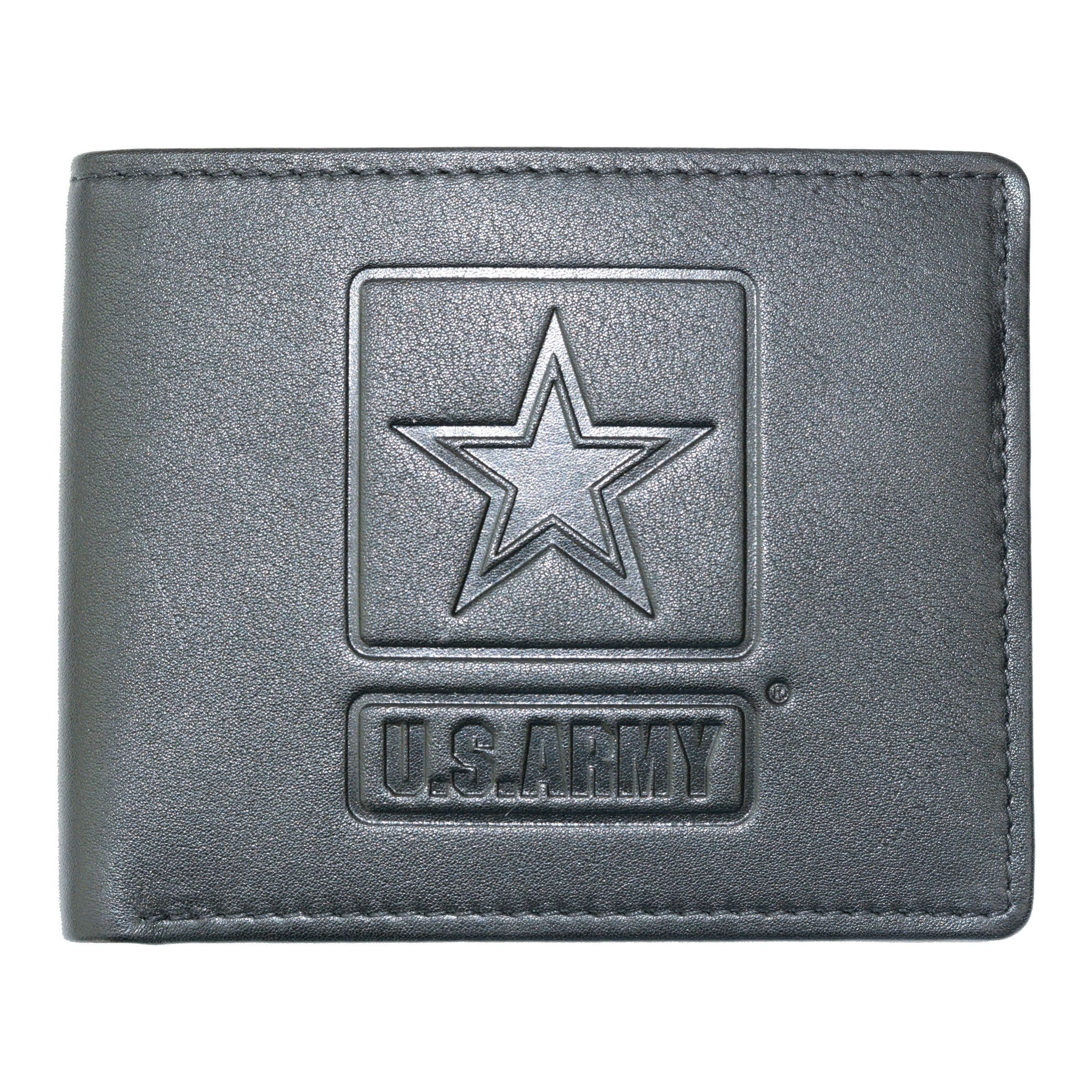 USA US ARMY BLACK LEATHER TRIFOLD WALLET 2 ID 17 CARD WALLET