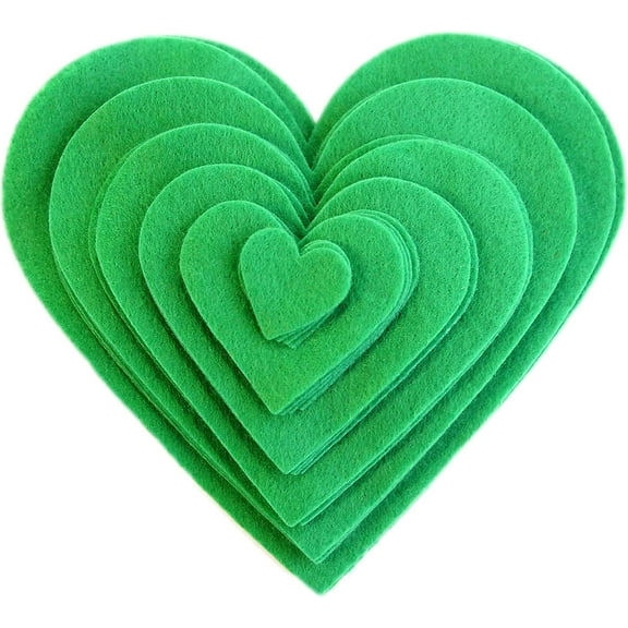 Playfully Ever After 1 to 6 inch Multi-Size Pack Stiff Felt Hearts 18pc (Green)