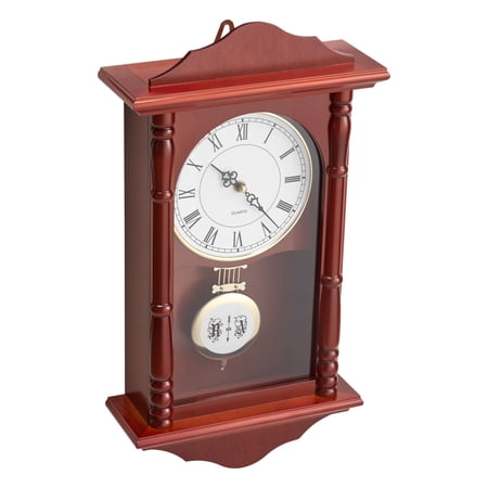 18 Inch Vintage Pendulum Wall Grandfather Clock, Natural Cherry Finish Solid Pine Wood Silent photo 18 Inch Vintage Pendulum Wall Grandfather Clock, Natural Cherry Finish Solid Pine Wood Silent
