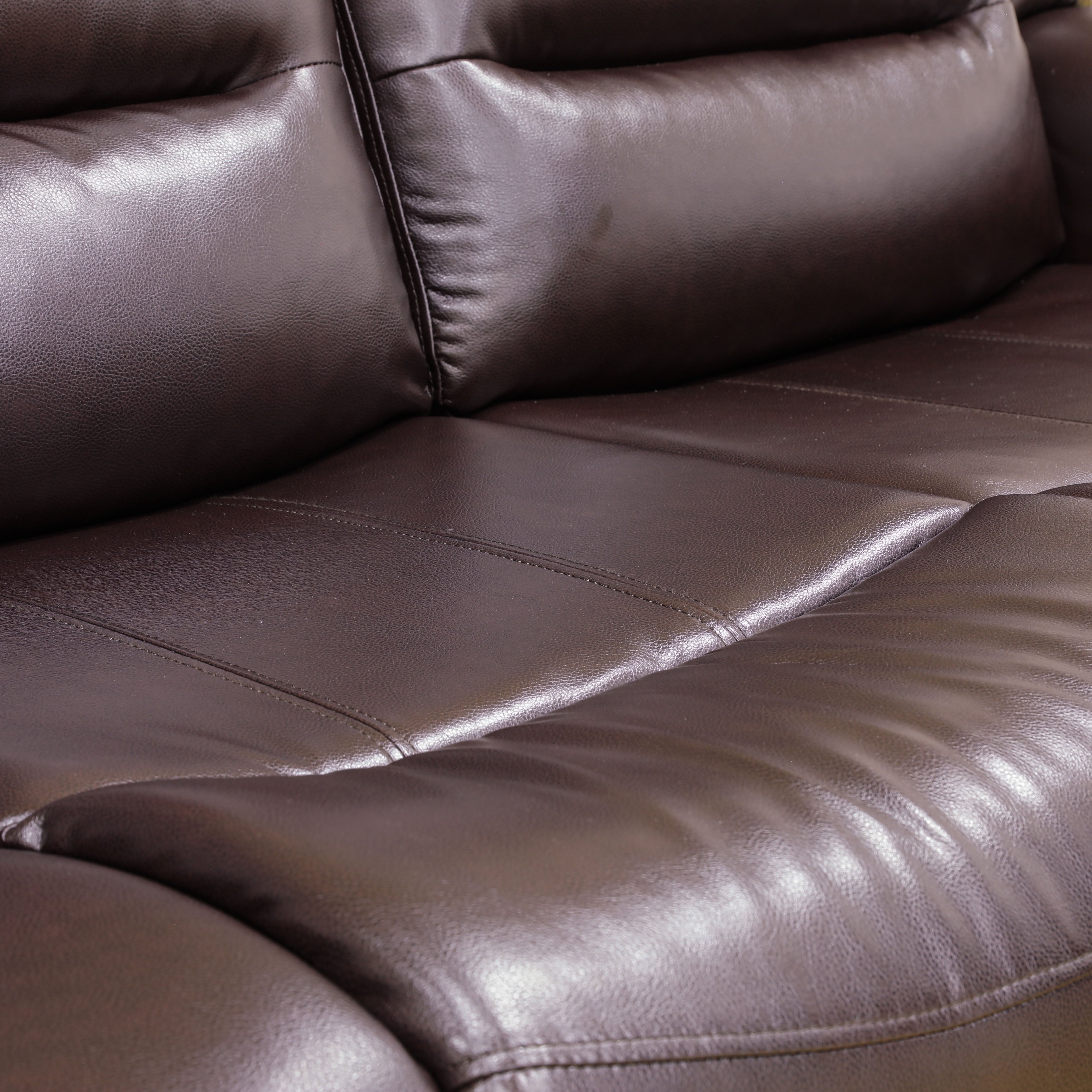MAYEERTY 3-Seater Recliner Sofa, Breathable Leather Sofa with Reversible Coffee Table for Family Living Room & Home Theater Spaces