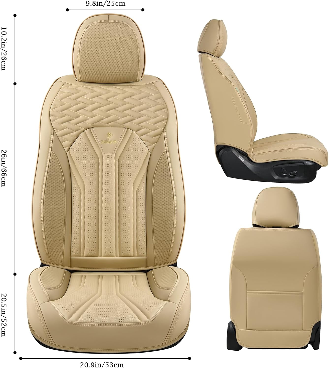 FLORICH Universal Leather Car Seat Cover Full Set, Beige Seat Covers for Cars 5 Seats, Waterproof Front and Rear Automotive Seat Cover Fit for Most Sedans SUV Pick-up Truck