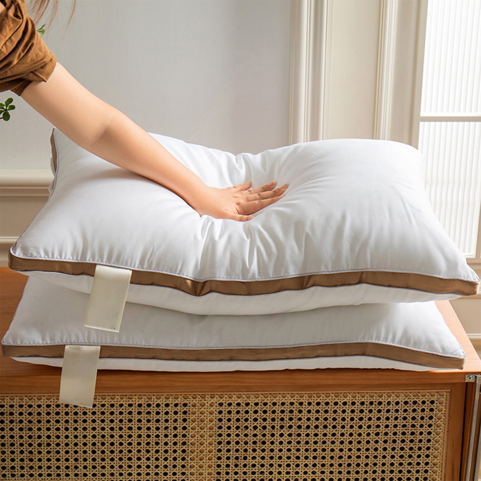 Premium Pillows Standard Size Set of 2, Home Pillow Core - Comfortable and Soft Polyester Bed Pillow for Neck Protection, Ideal for Dorms and Bedrooms, Breathable, Supportive, and Easy Care