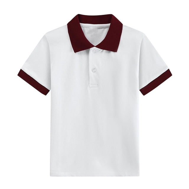 biudgviw Children's Collared T-Shirts Cotton Short Sleeve Quarter Button Color Block School Shirts Casual Summer Tops