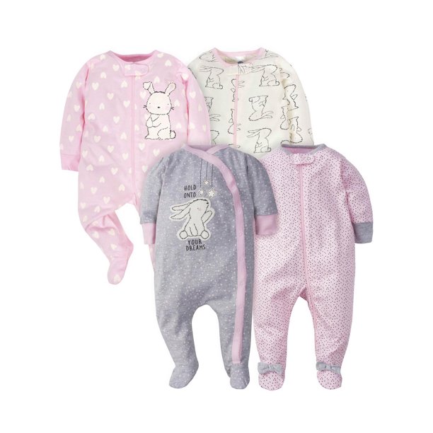 Gerber Gerber Baby Girl Zip Front Sleep 'N Play Pajamas with Mitten