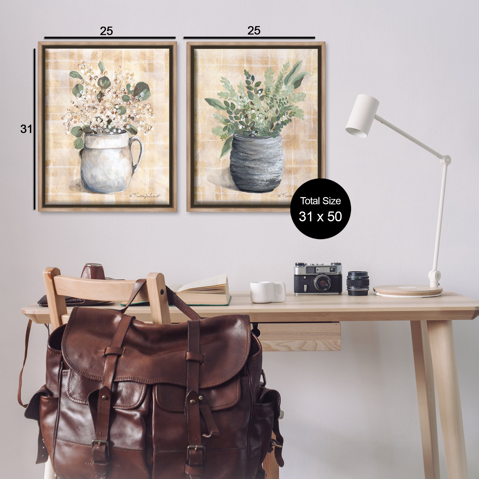 Stupell Industries Traditional Flowers Pitcher Pot Plants & Flowers Painting Brown Floater Framed Canvas Art Print Wall Art, 31 x 25, Set of 2