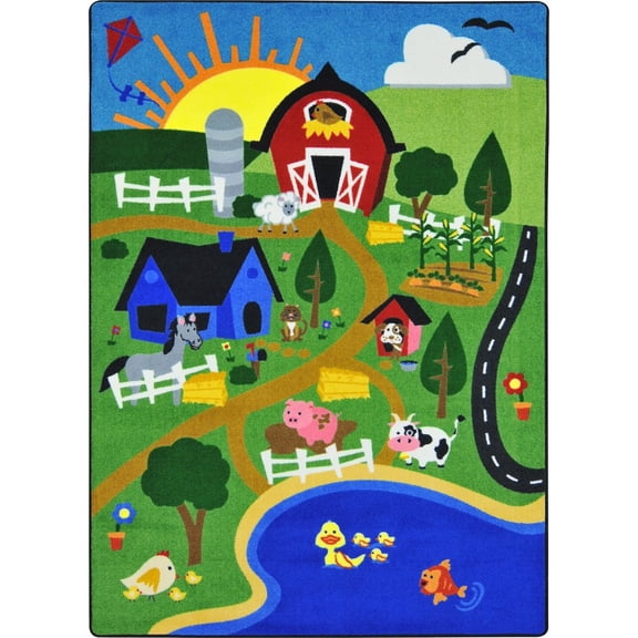 Joy Carpets Kid Essentials Happy Farm 5'4" x 7'8" Area Rug in Color Multi