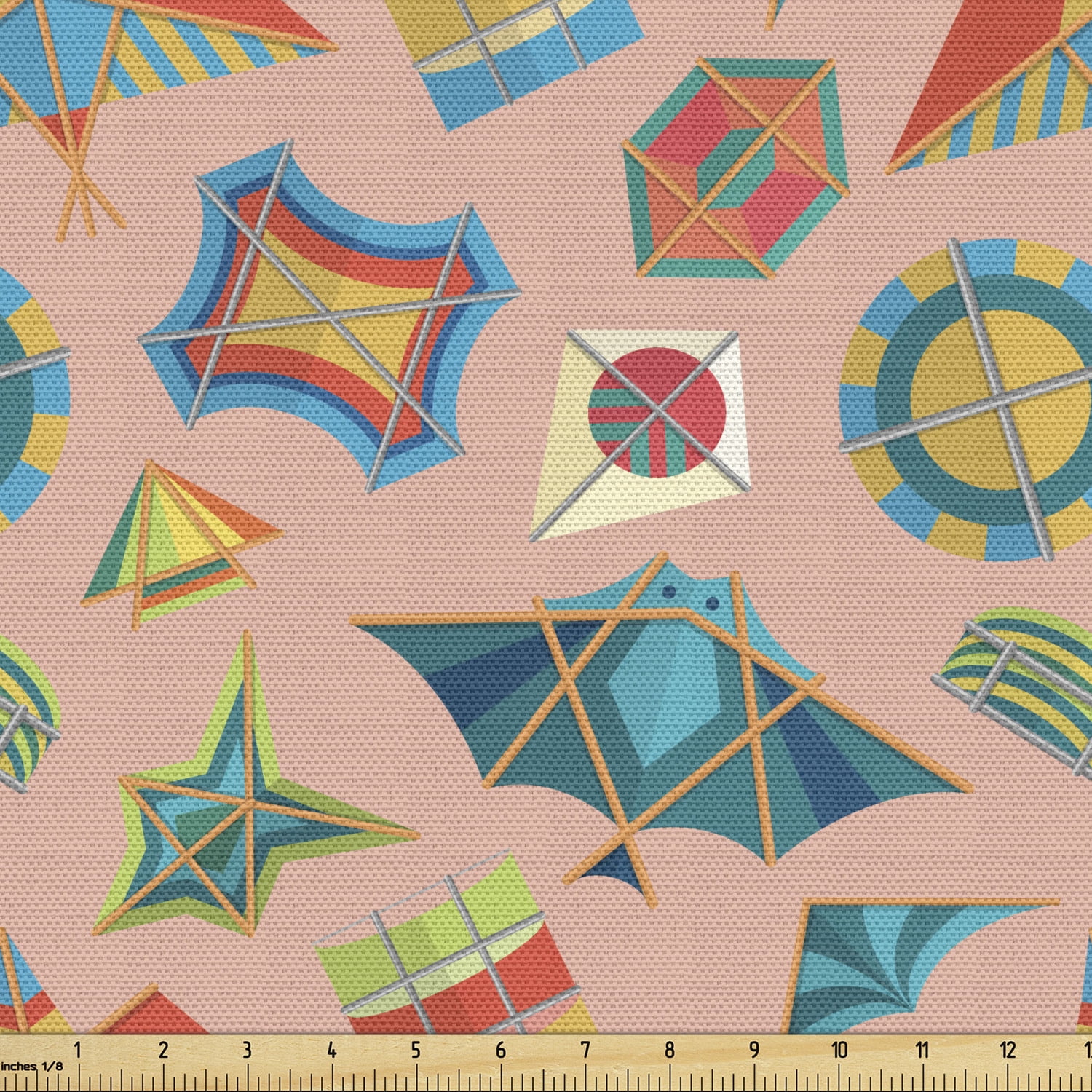 Kites Upholstery Fabric by the Yard, Various Type of Kites Toys Culture