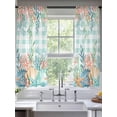 thumbnail image 2 of Summer Beach Sheer Curtains 2 Panels Set Ocean Colorful Coral Shell Seaweed Starfish Green Plaid Sheer Window Curtains Light Filtering Rod Pocket Voile Drapes for Bedroom Living Room 52"X72", 2 of 8