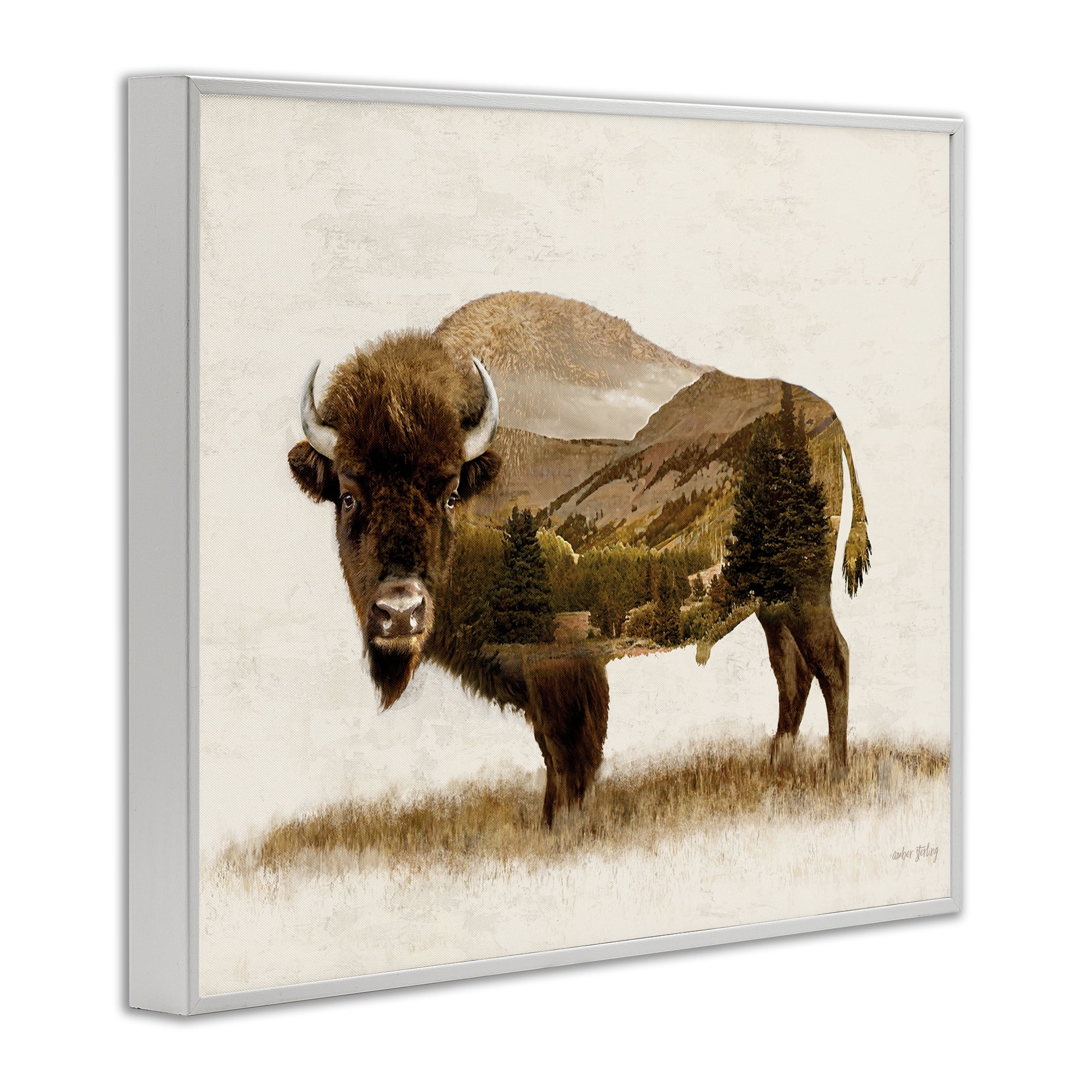 Stupell Industries Nature Patterned Bison Animals & Insects Painting White Framed Art Print Wall Art, 20 x 16