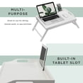 thumbnail image 4 of Rossie Home Wood Media Bed Tray / Lap Desk with Phone Holder, Large, Soft White, 4 of 6