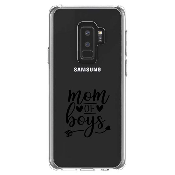 DistinctInk Clear Shockproof Hybrid Case for Samsung Galaxy S9  PLUS (6.2" Screen) - TPU Bumper Acrylic Back Tempered Glass Screen Protector - Mom of Boys